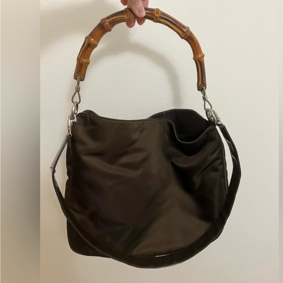Gucci Handbags - Vintage Gucci Brown Nylon With Bamboo handles